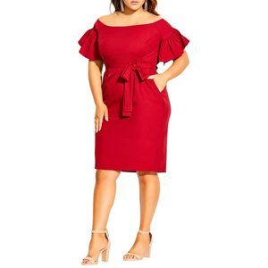 NWT City Chic Off Shoulder Ruffle Dress Red 18